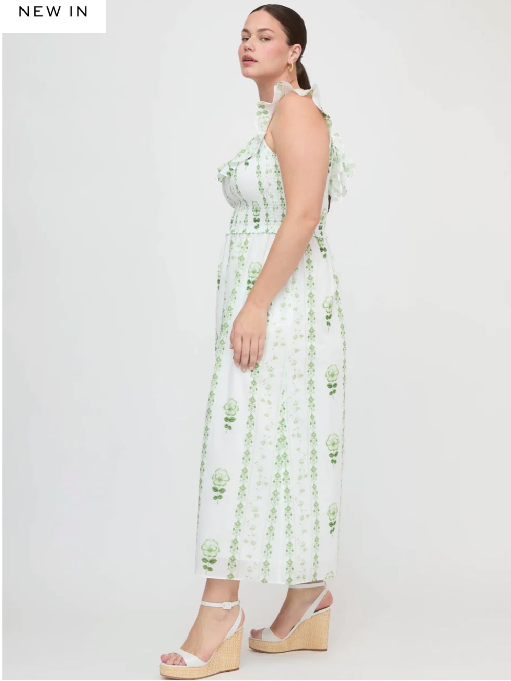 Hill House Home The Cambria Nap Dress in White/Green Arcadia Border Size Medium - Picture 8 of 9